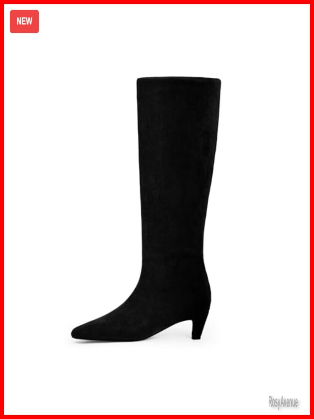 Kitten Heel Knee High Boots Square Toe Faux Suede Tall Boots